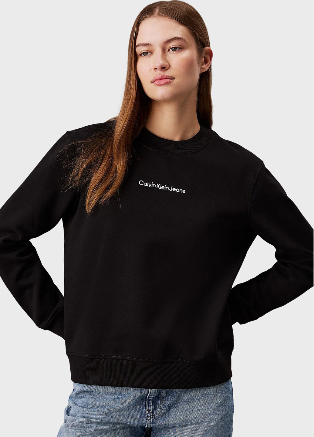 Черный свитшот Calvin Klein Jeans однотонный вышивка (347246598)