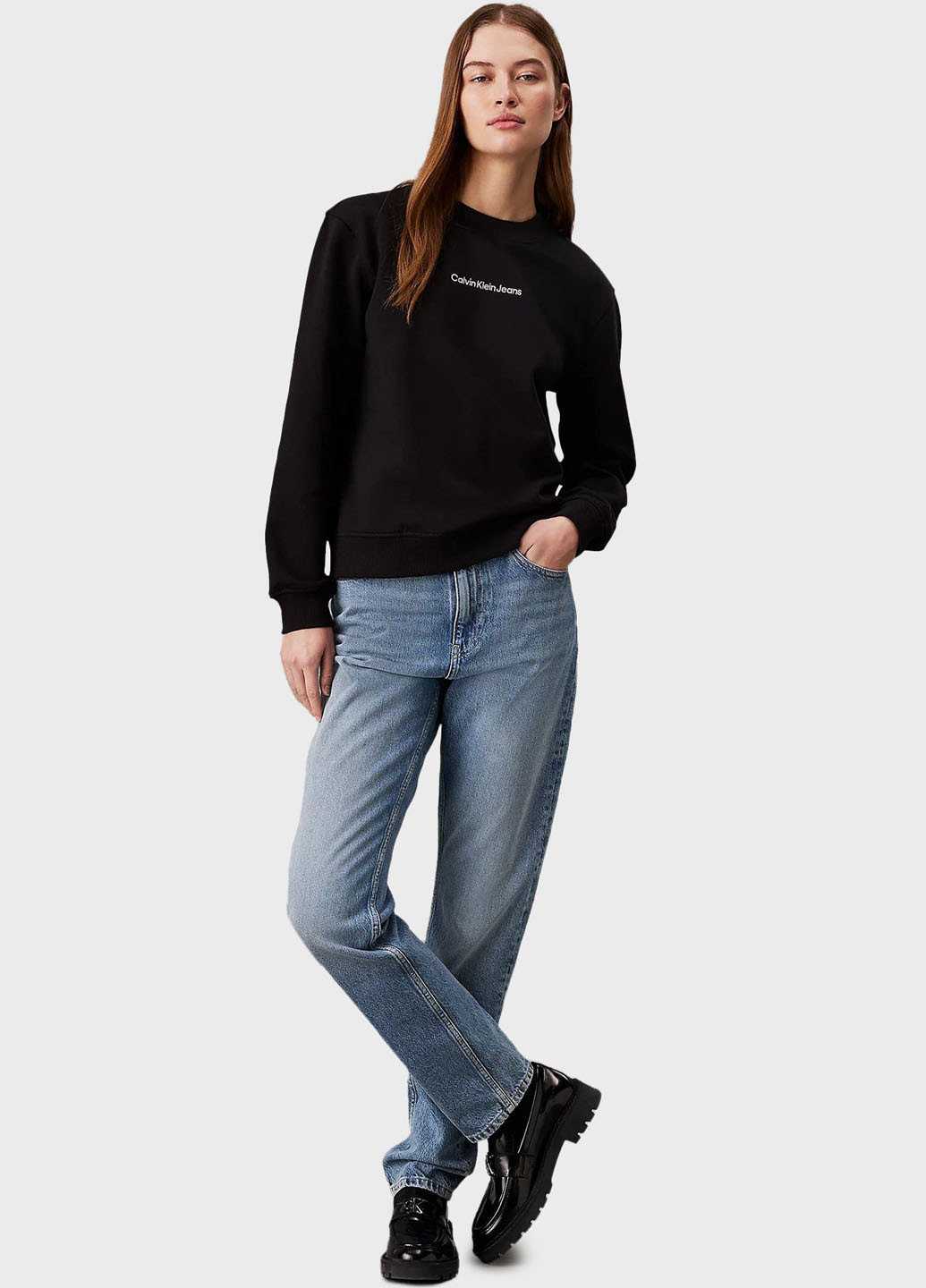 Черный свитшот Calvin Klein Jeans однотонный вышивка (347246598)