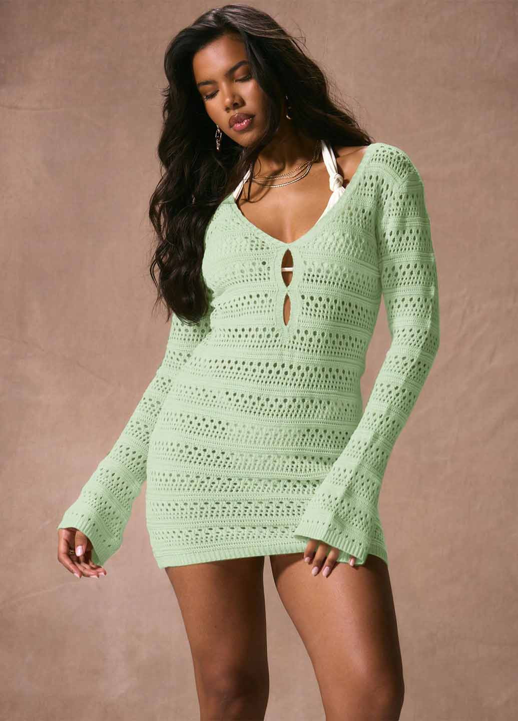 Мятное пляжное платье силуэтная SHEIN однотонное