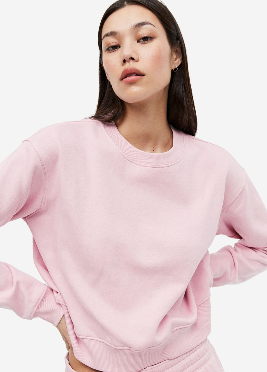 Светло-розовый свитшот H&M однотонный без декора (300466363)