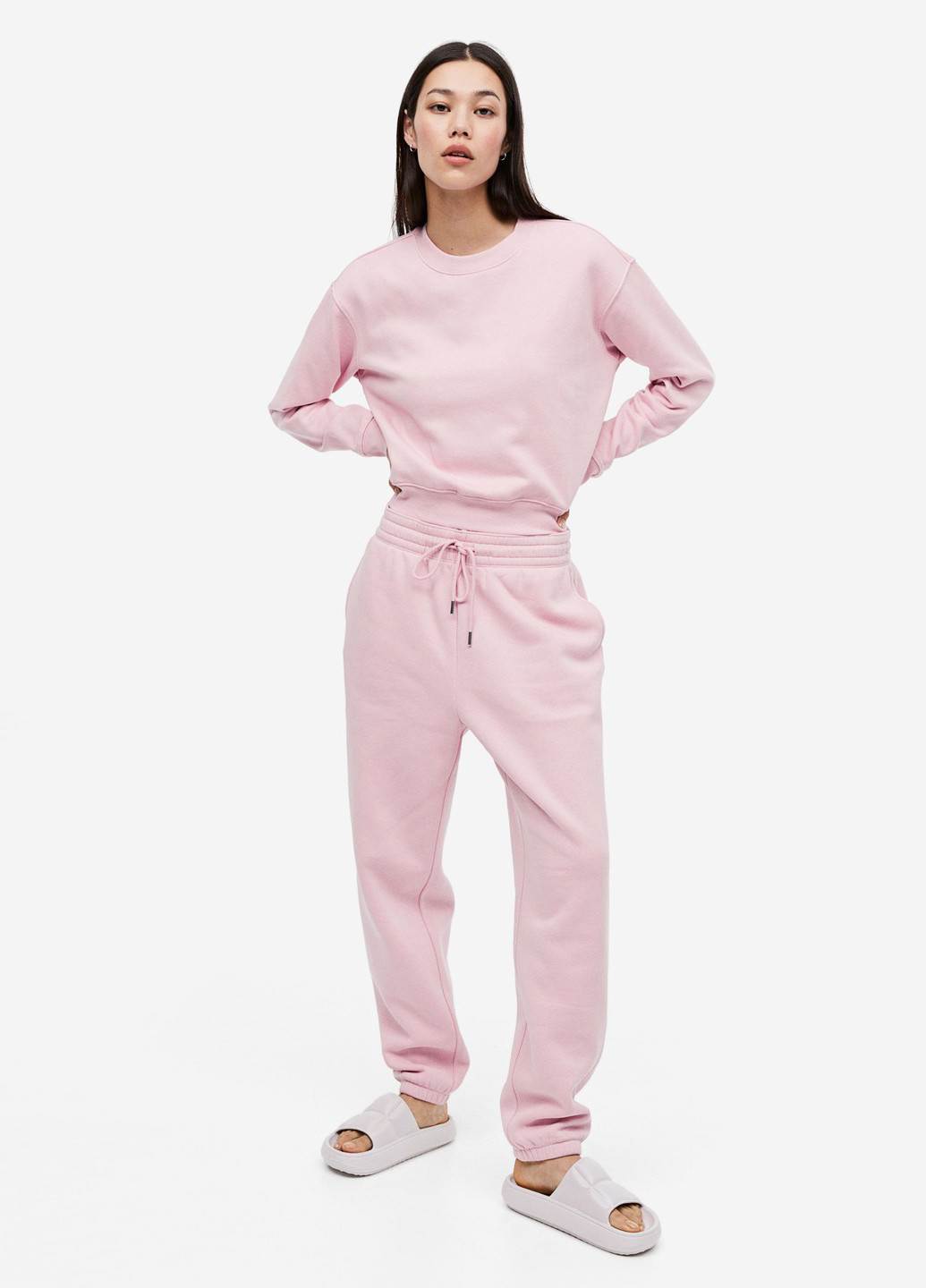 Светло-розовый свитшот H&M однотонный без декора (300466363)