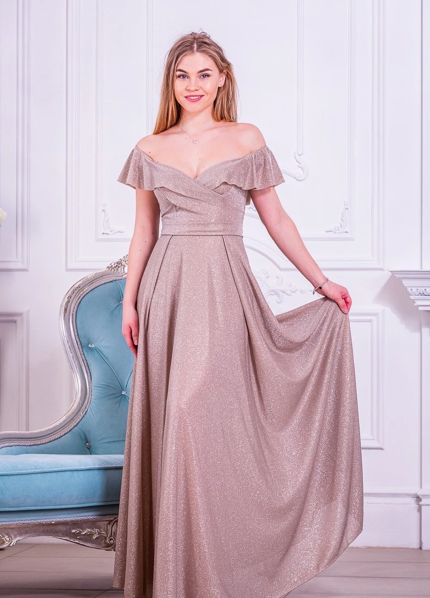 Золотой вечернее платье с открытой спиной, с юбкой-солнце, а-силуэт FashionYouWant однотонное
