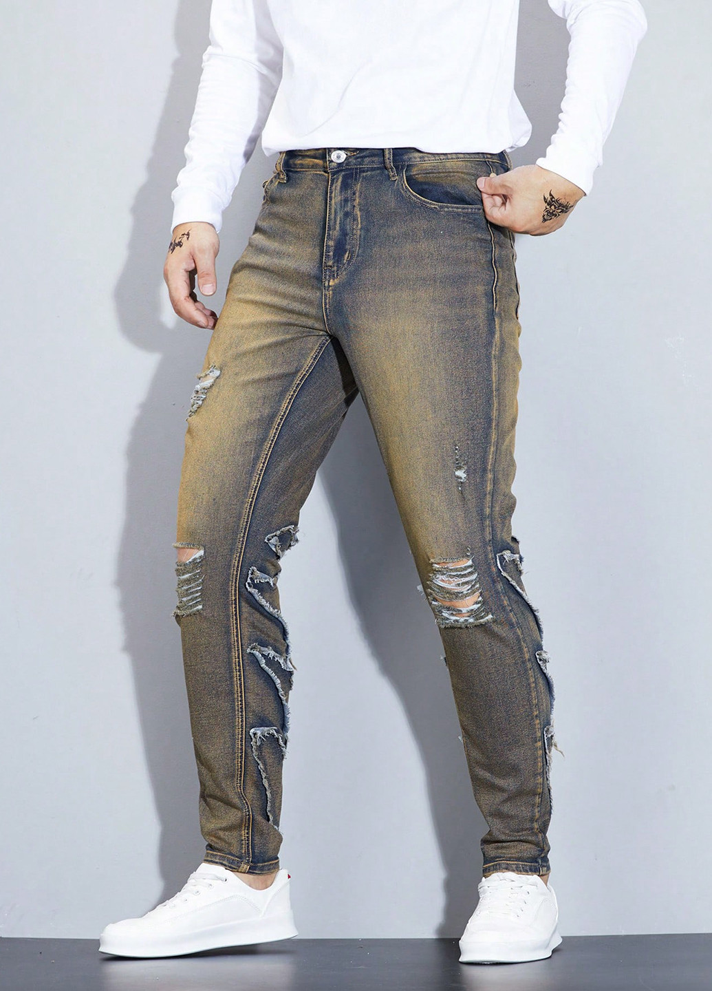 Бронзовые демисезонные скинни джинсы SHEIN