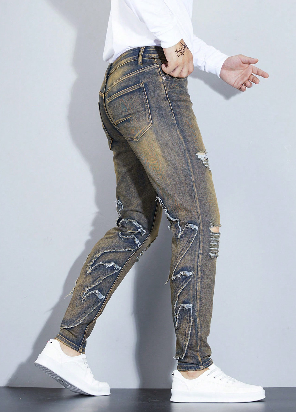 Бронзовые демисезонные скинни джинсы SHEIN