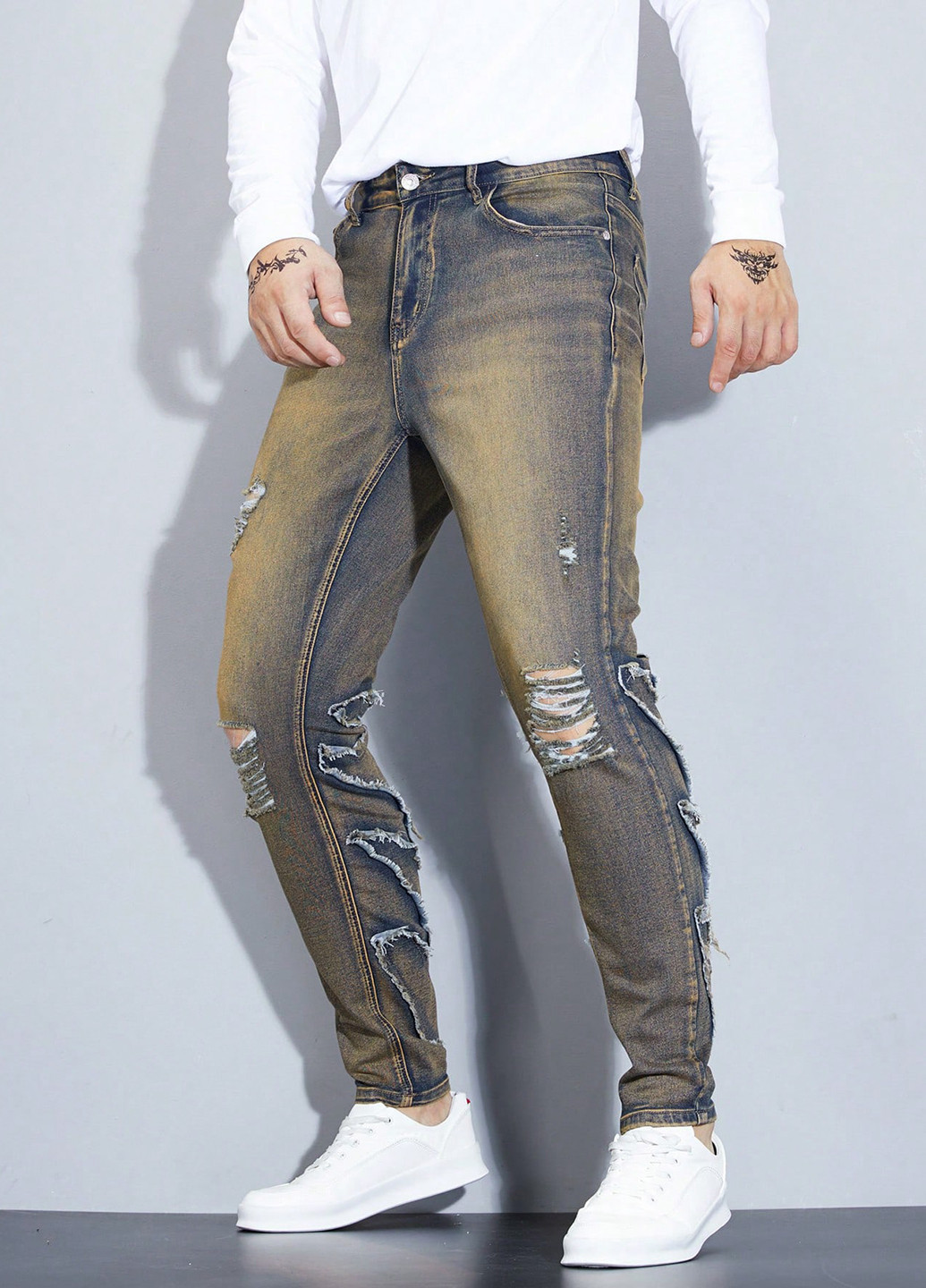 Бронзовые демисезонные скинни джинсы SHEIN