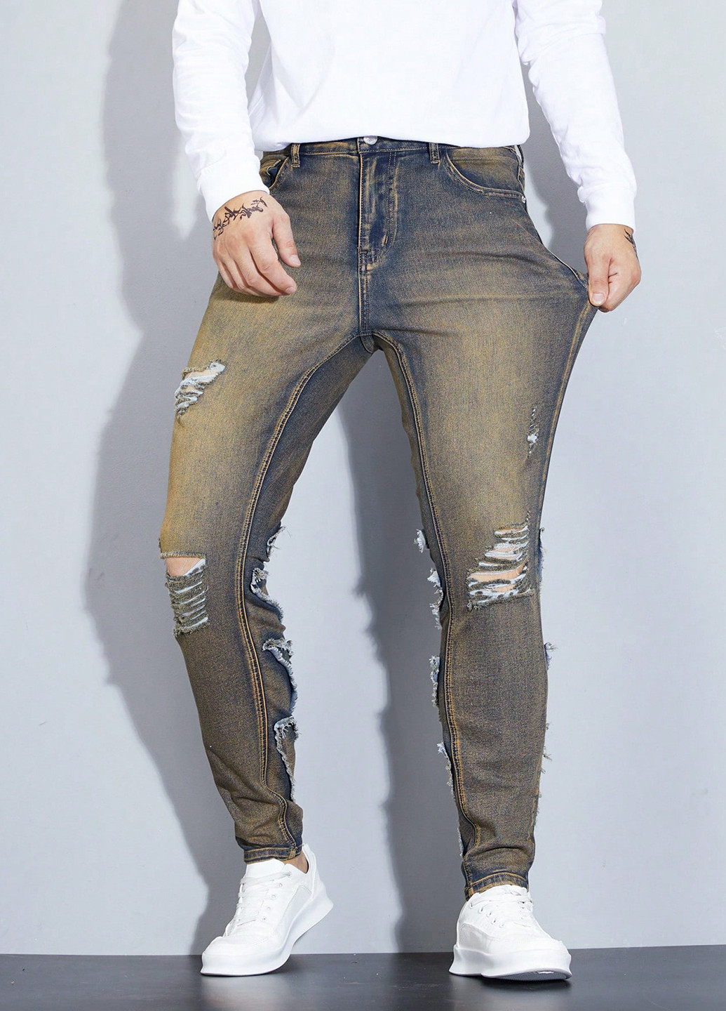 Бронзовые демисезонные скинни джинсы SHEIN