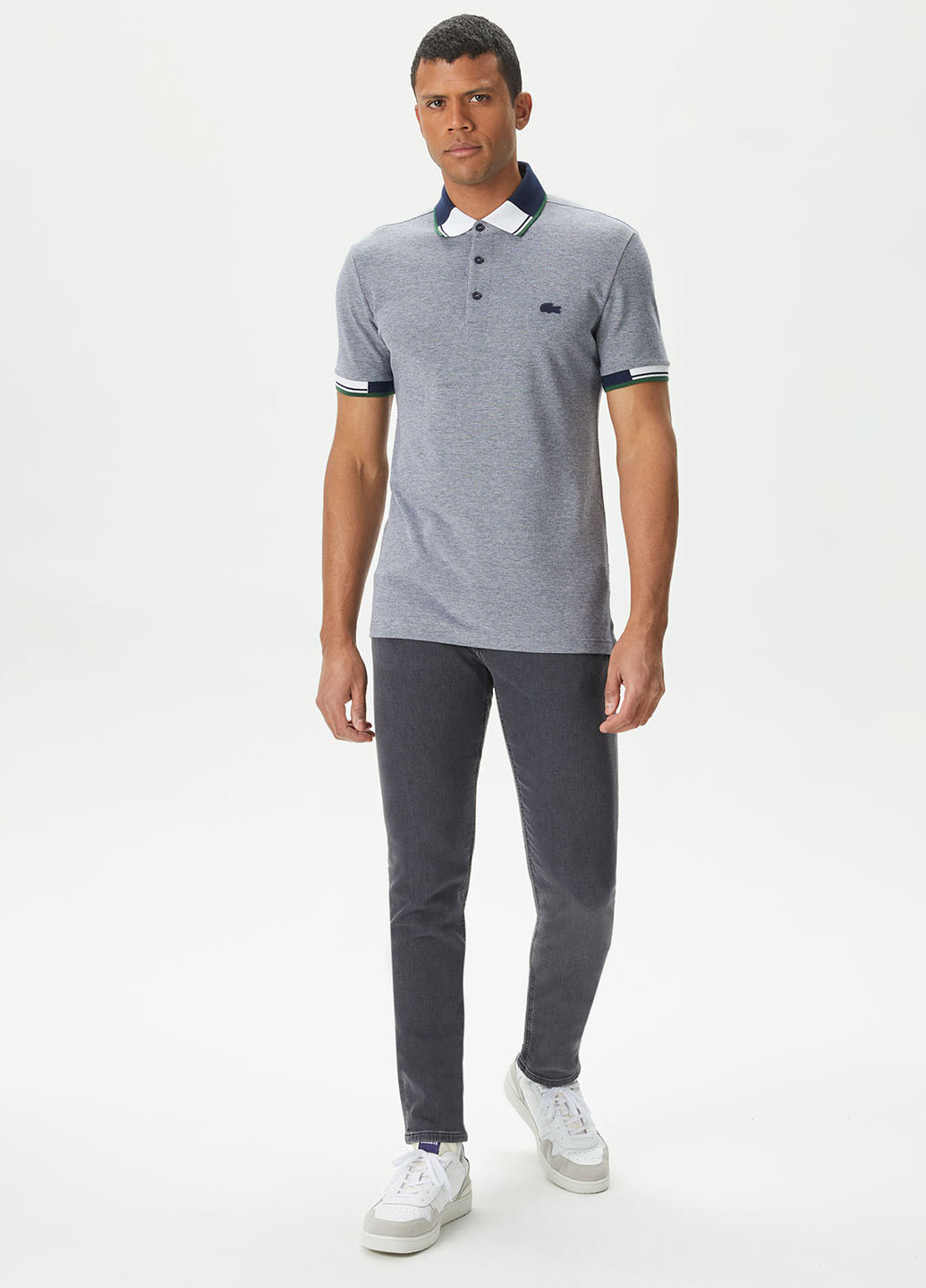 Серо-синяя футболка-поло для мужчин Lacoste меланжевая
