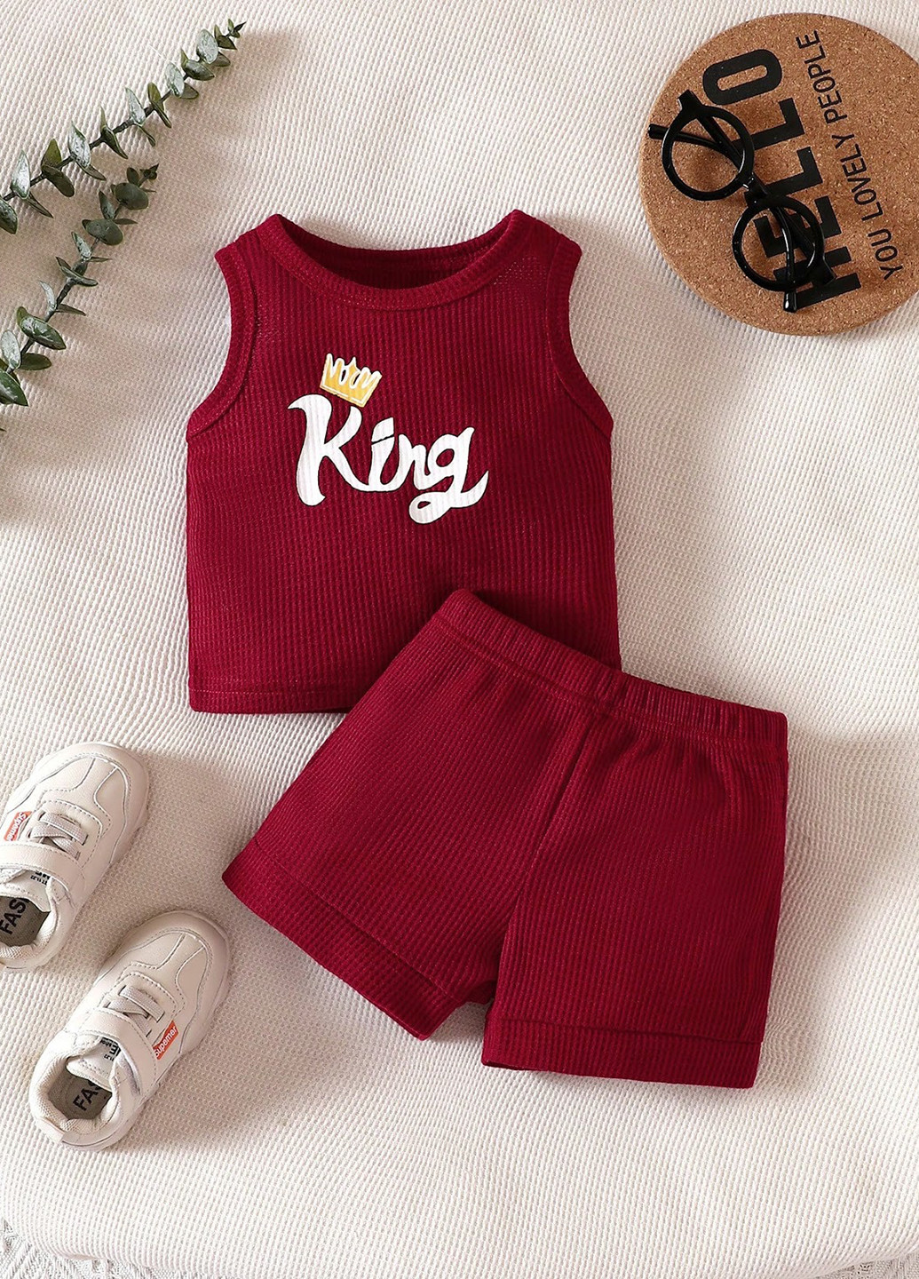 Бордовий літній костюм (майка, шорти) з шортами SHEIN