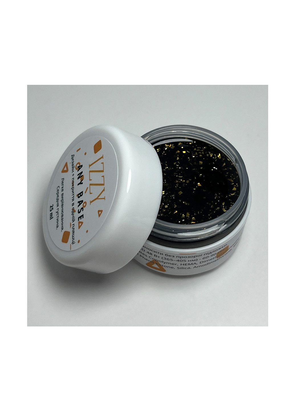 База для маникюра Any Base 05, черная база для ногтей с кусочками стали, 25 г Izzy (363030591)