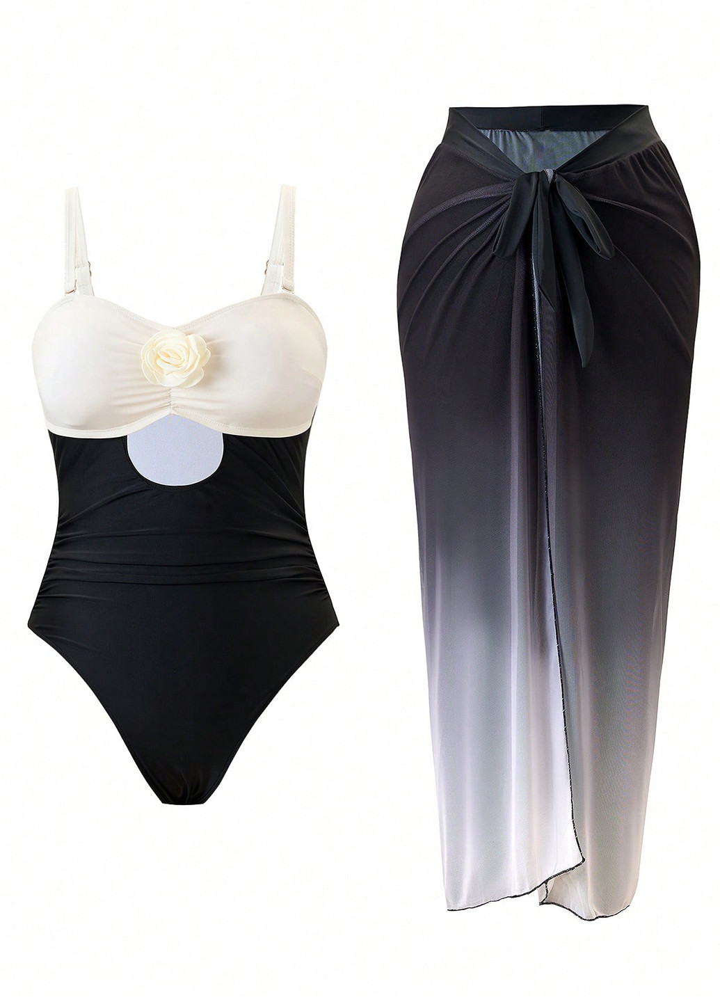 Комбинированный летний комплект (купальник, юбка) слитный, бандо SHEIN