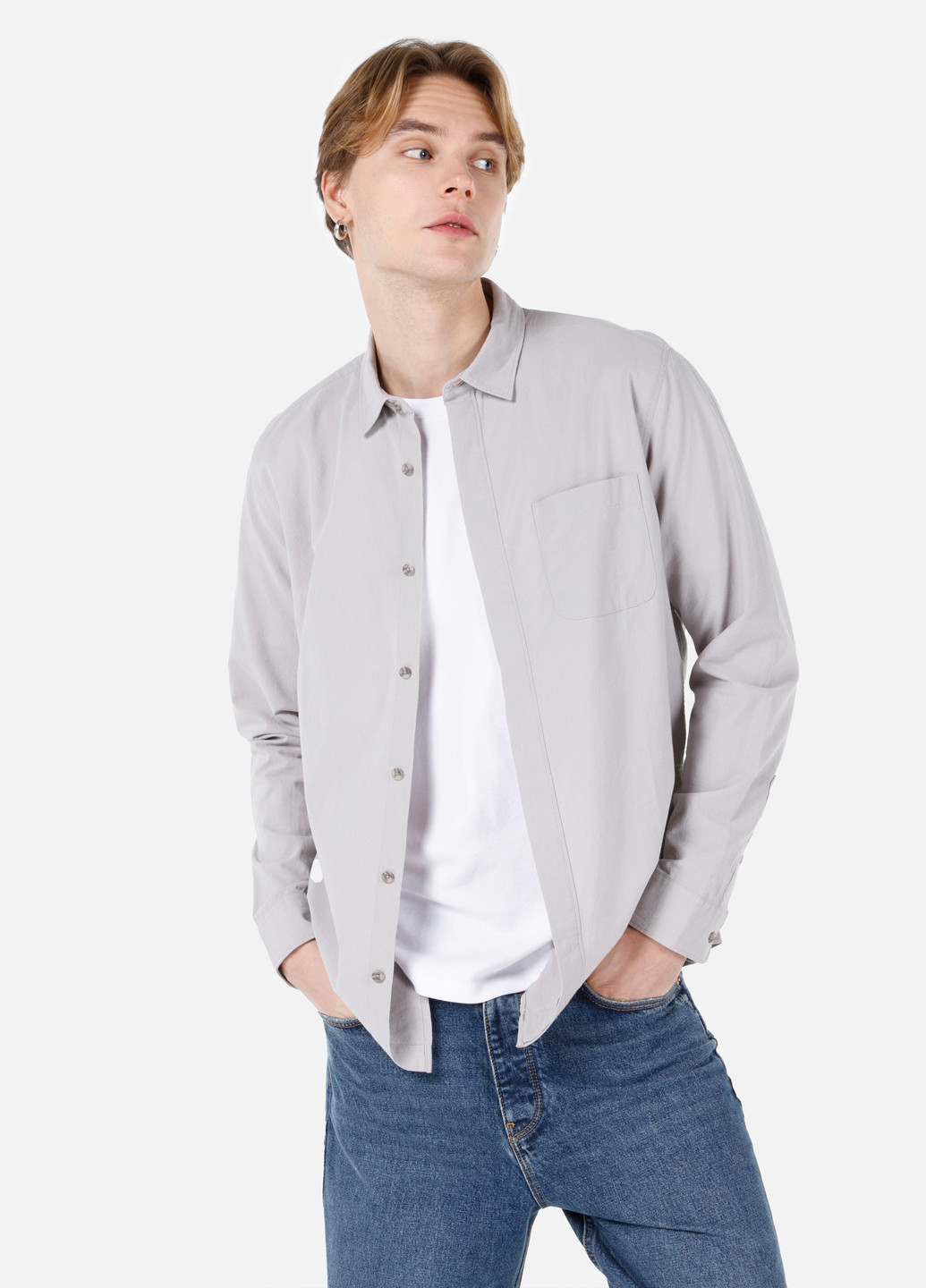 Светло-серая кэжуал рубашка однотонная Colin's