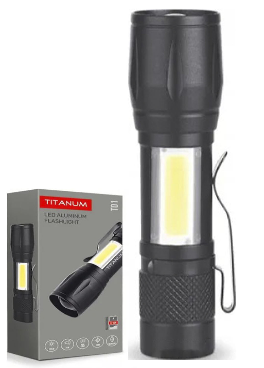 Ручной фонарь 120 лм TLF-T01 USB водонепроницаемость, ударопрочность Titanum чёрный