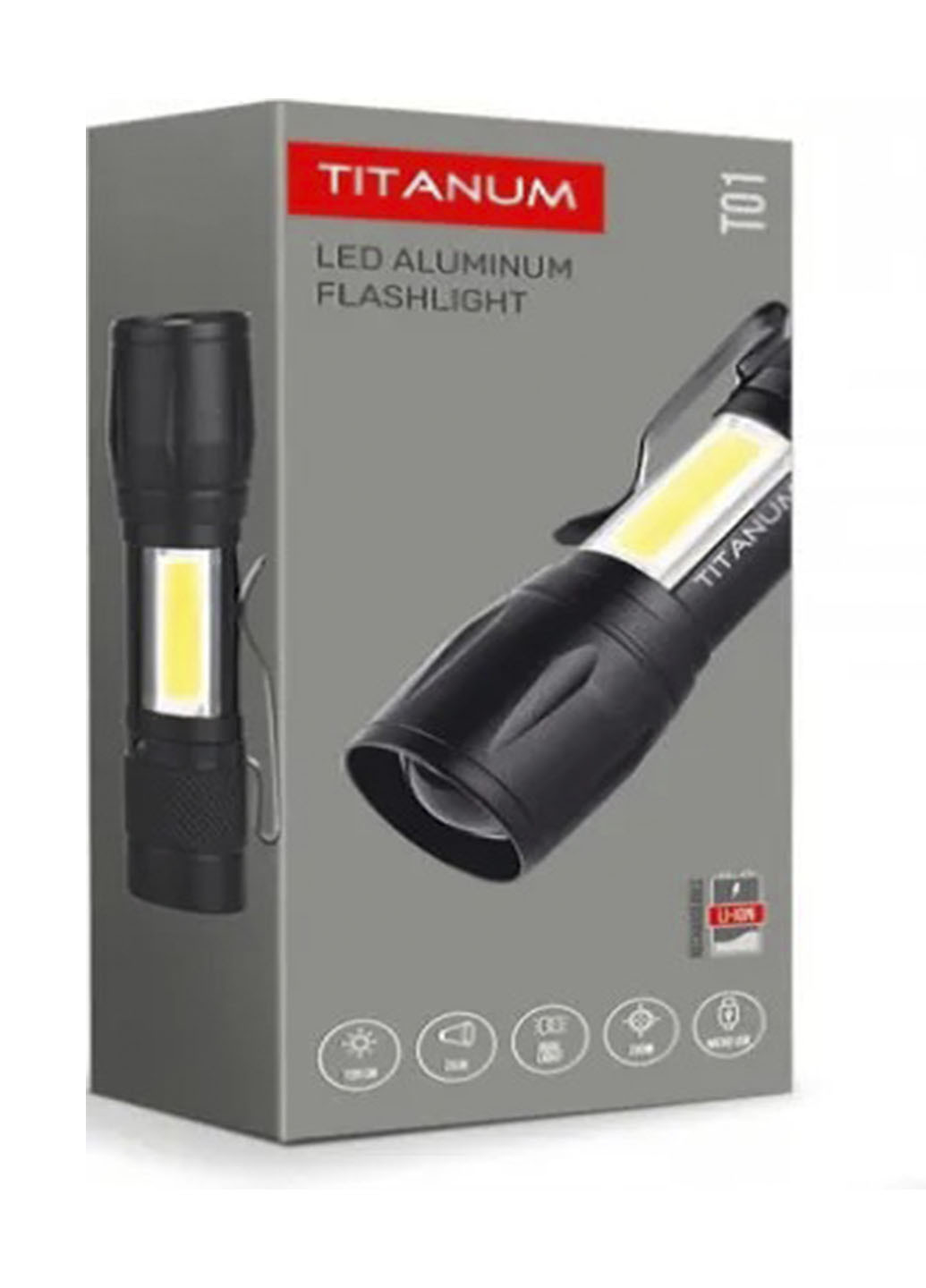 Ручний ліхтар 120 лм TLF-T01 USB водонепроникність, ударостійкість Titanum чорний
