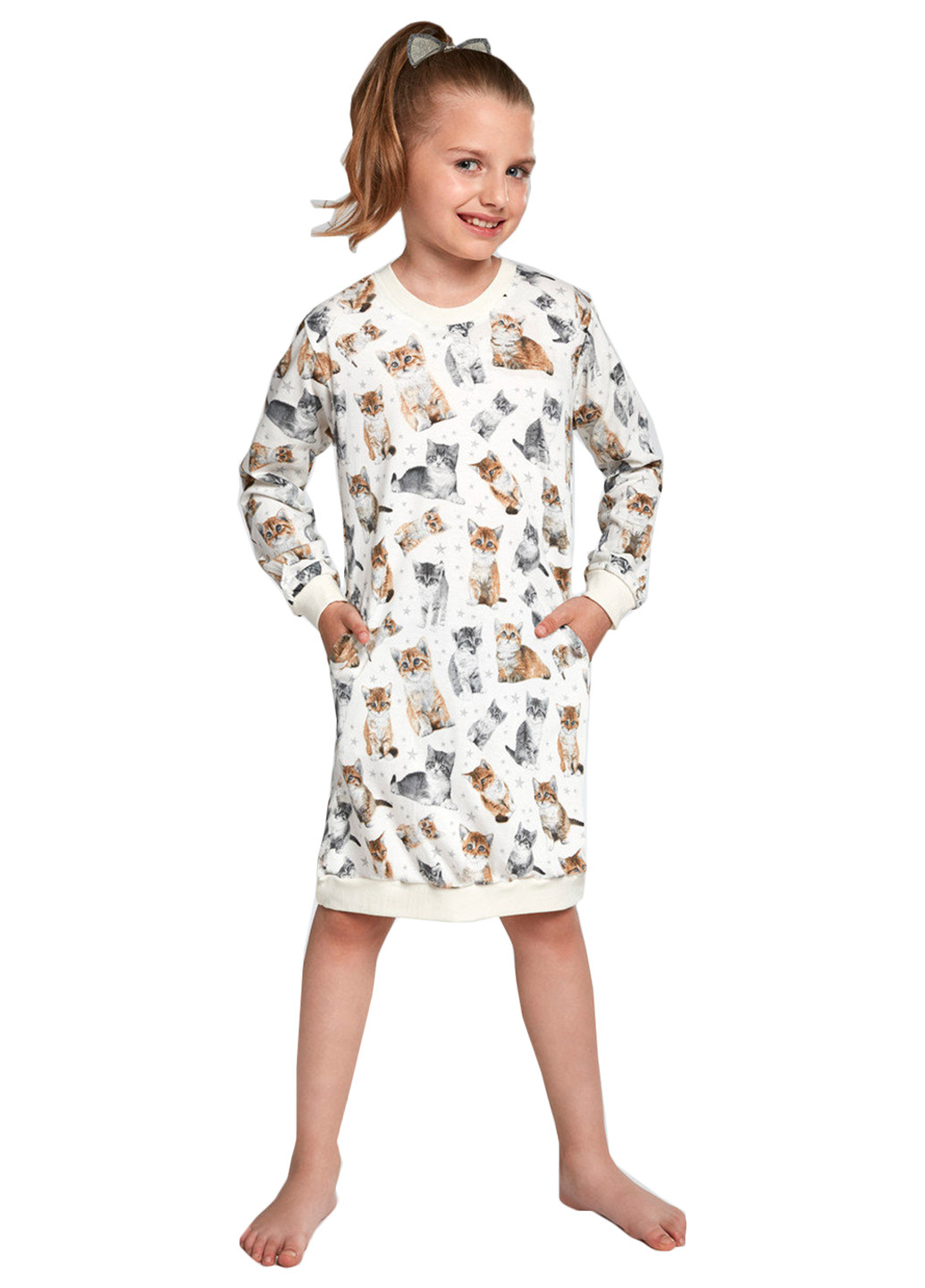 Ночная рубашка Cornette с длинным рукавом абстрактная молочная домашняя