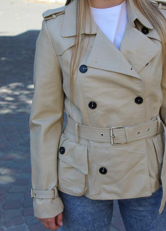 Светло-бежевая демисезонная куртка-тренч pu кожа беж attf basic CHI
