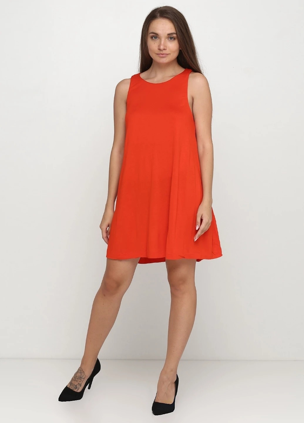 Оранжево-красное кэжуал платье а-силуэт H&M однотонное