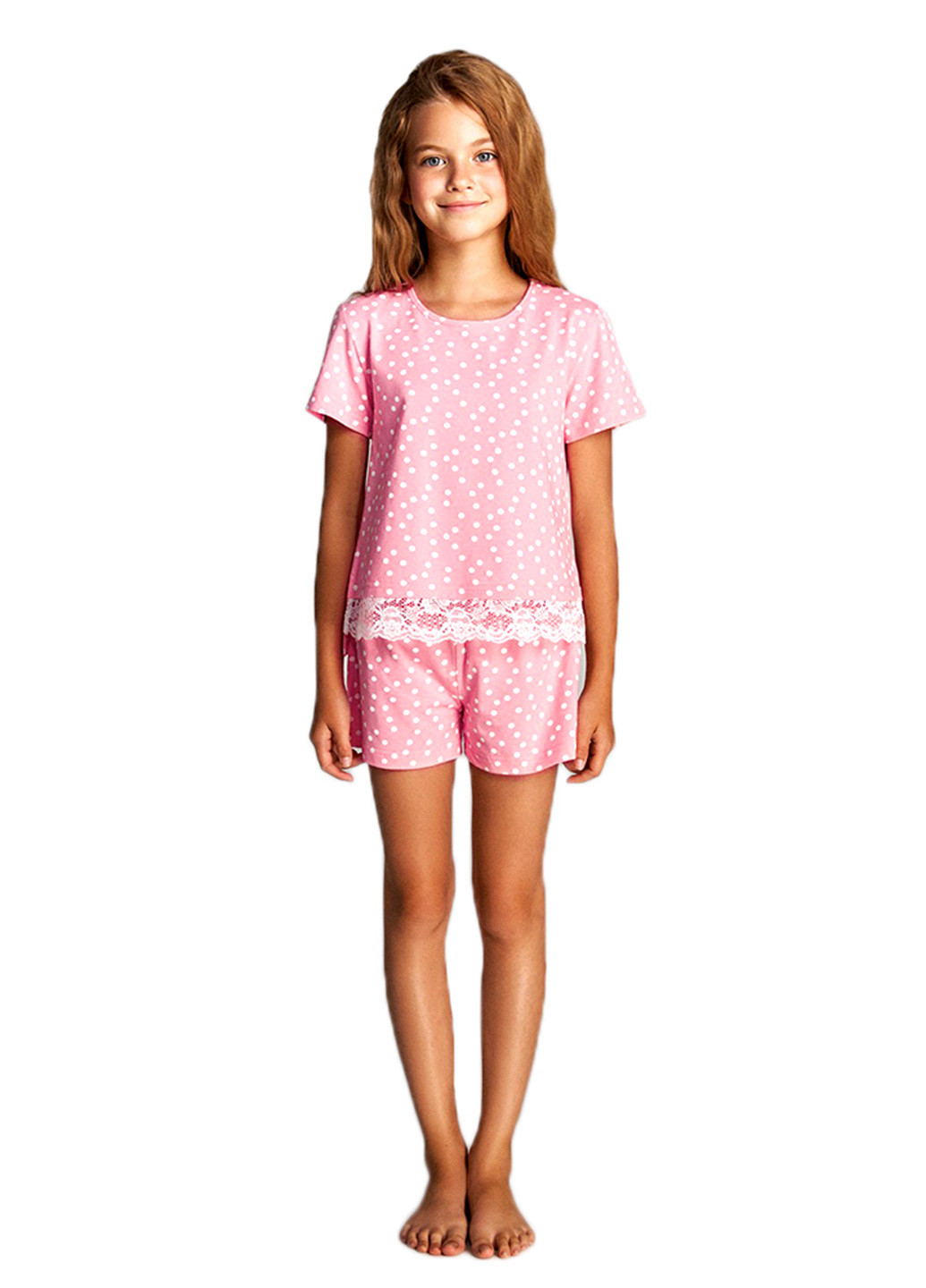 Рожевий демісезонний комплект (футболка, шорти) Ellen