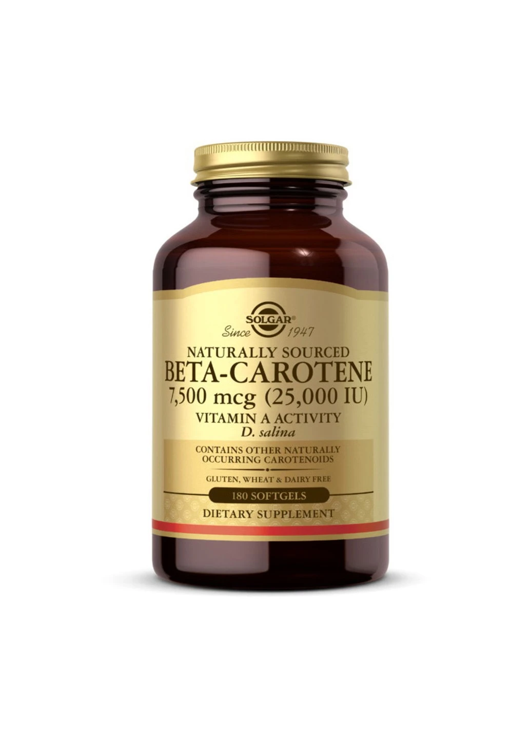 Бета-каротин Beta-Carotene 25000 IU 7500 mcg 180 капсул Solgar (255410658)