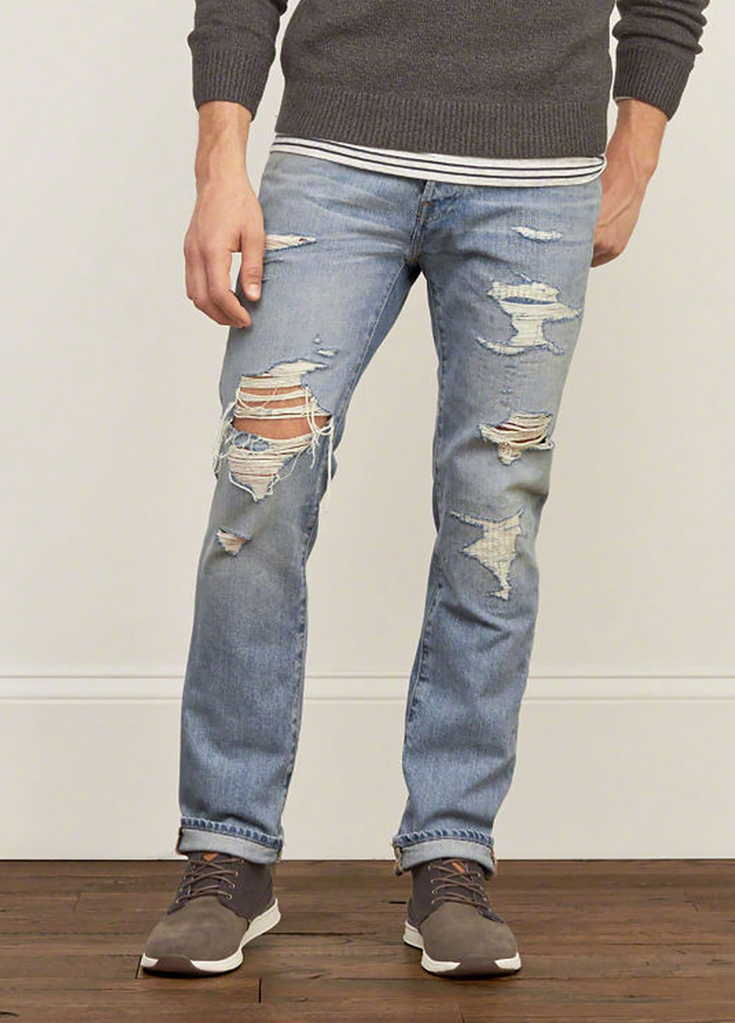 Голубые демисезонные зауженные джинсы Abercrombie & Fitch