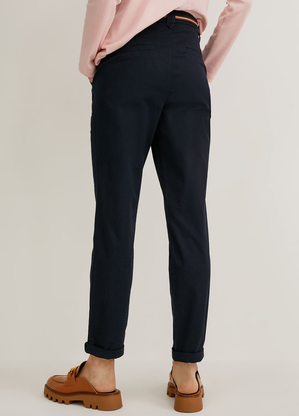 Темно-синие кэжуал демисезонные укороченные брюки C&A