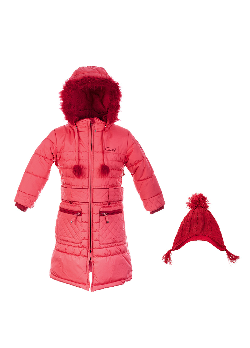 Коралловый зимний комплект (куртка, шапка) Gusti Boutique
