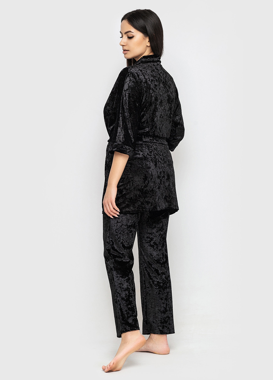 Черный демисезонный комплект (майка, брюки, халат) Ghazel