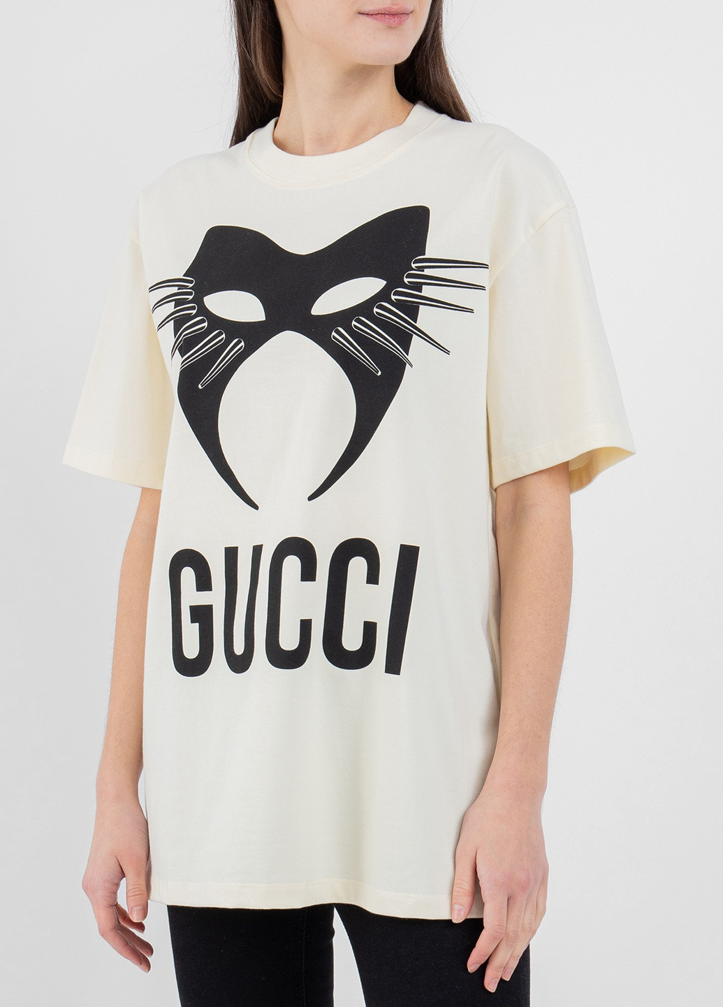 Біла всесезон чорна футболка oversize з логотипом Gucci