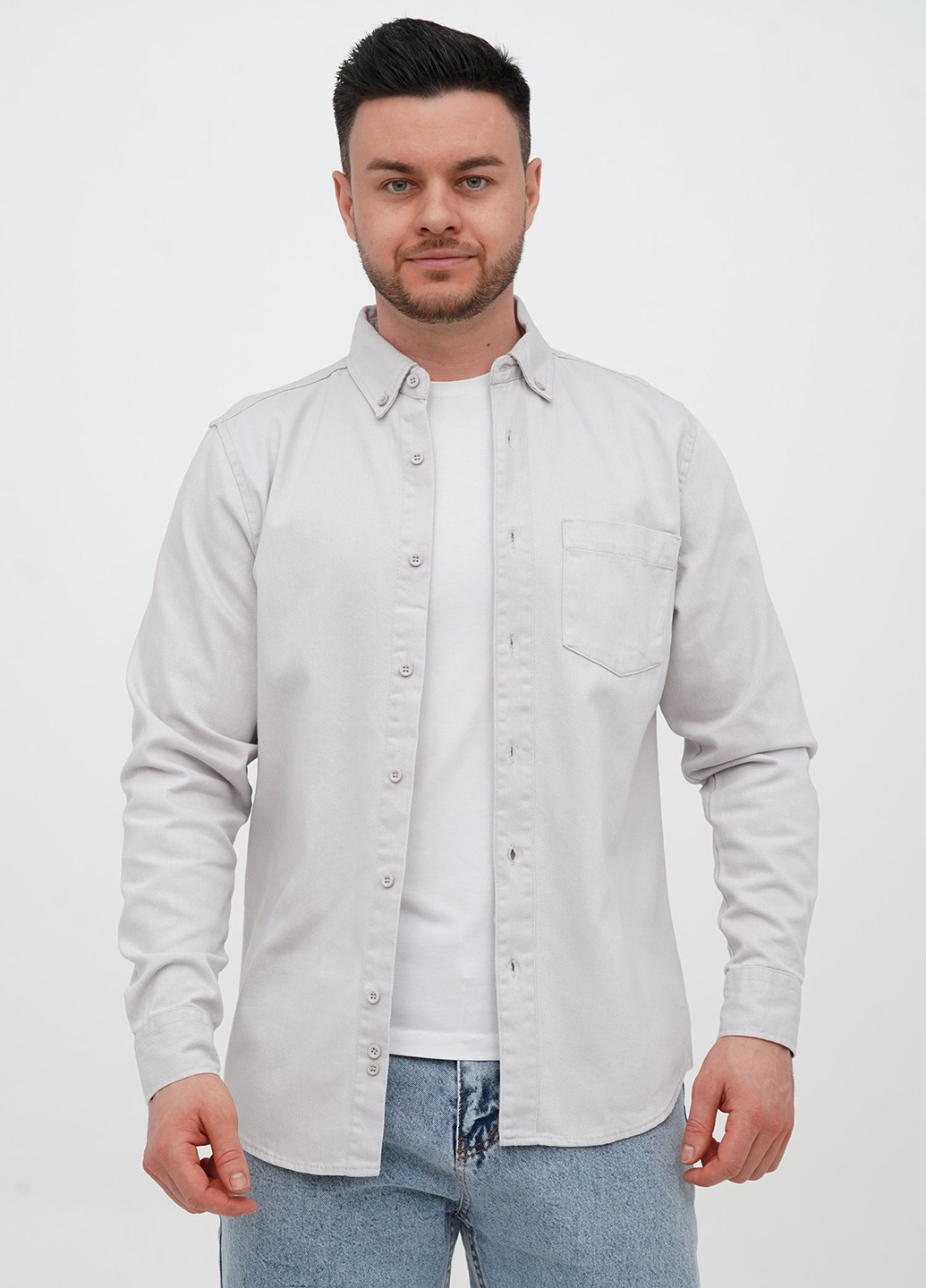 Светло-серая джинсовая, кэжуал рубашка однотонная Trend Collection