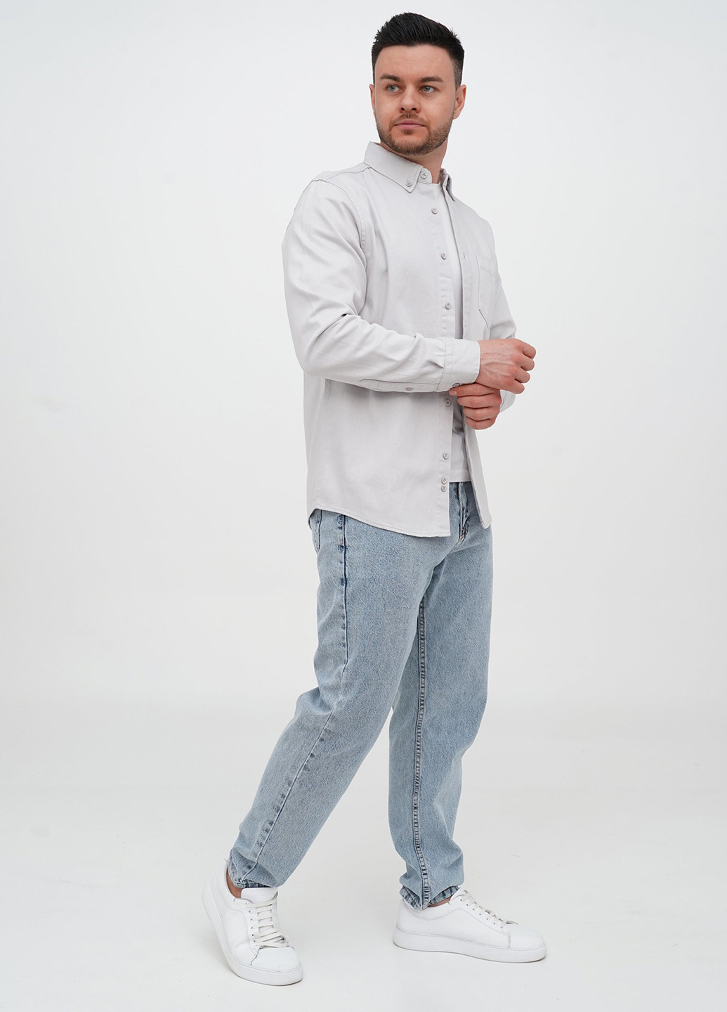 Светло-серая джинсовая, кэжуал рубашка однотонная Trend Collection