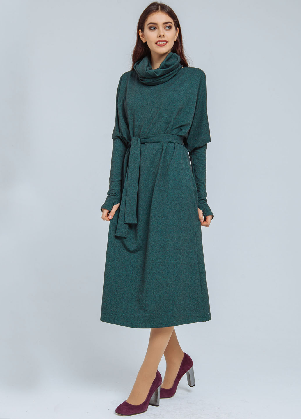 Темно-зеленое кэжуал платье миди Nadi Renardi меланжевое