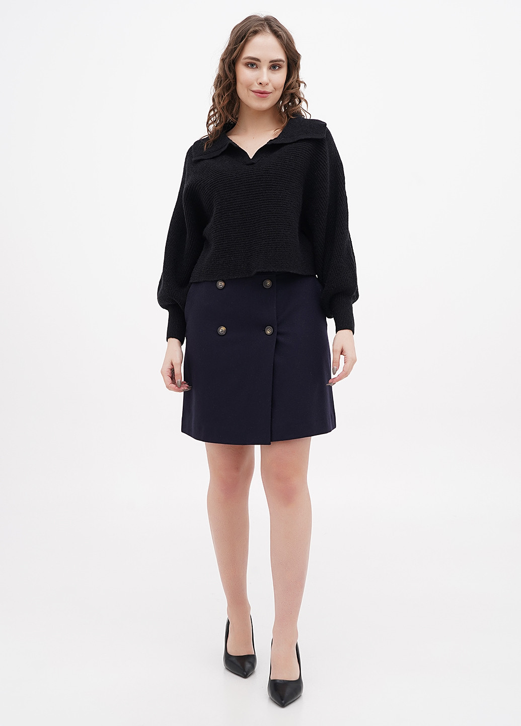 Темно-синяя кэжуал однотонная юбка Boden а-силуэта (трапеция), на запах