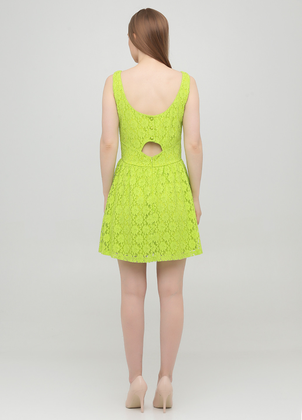 Кислотно-зеленое коктейльное платье клеш Guess однотонное