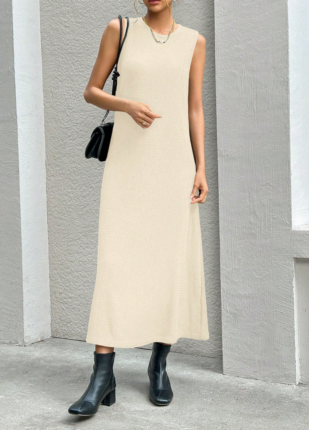 Кремовое праздничный, вечернее, кэжуал платье а-силуэт SHEIN однотонное