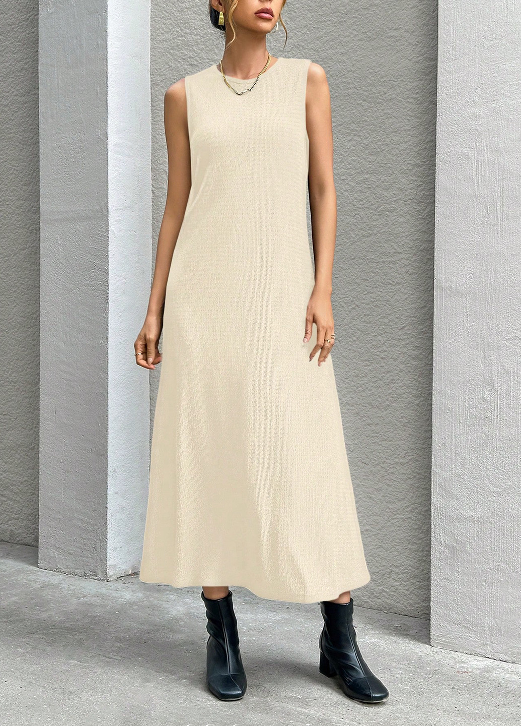 Кремовое праздничный, вечернее, кэжуал платье а-силуэт SHEIN однотонное