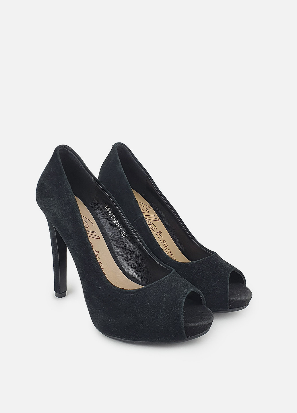 Туфли женские с шипами на высоком каблуке черные Glossi