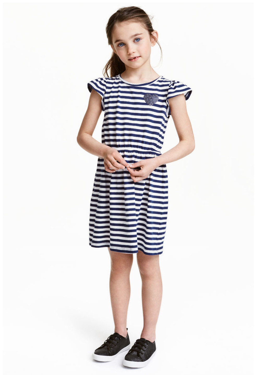 Темно-синее пляжное платье короткое H&M в полоску
