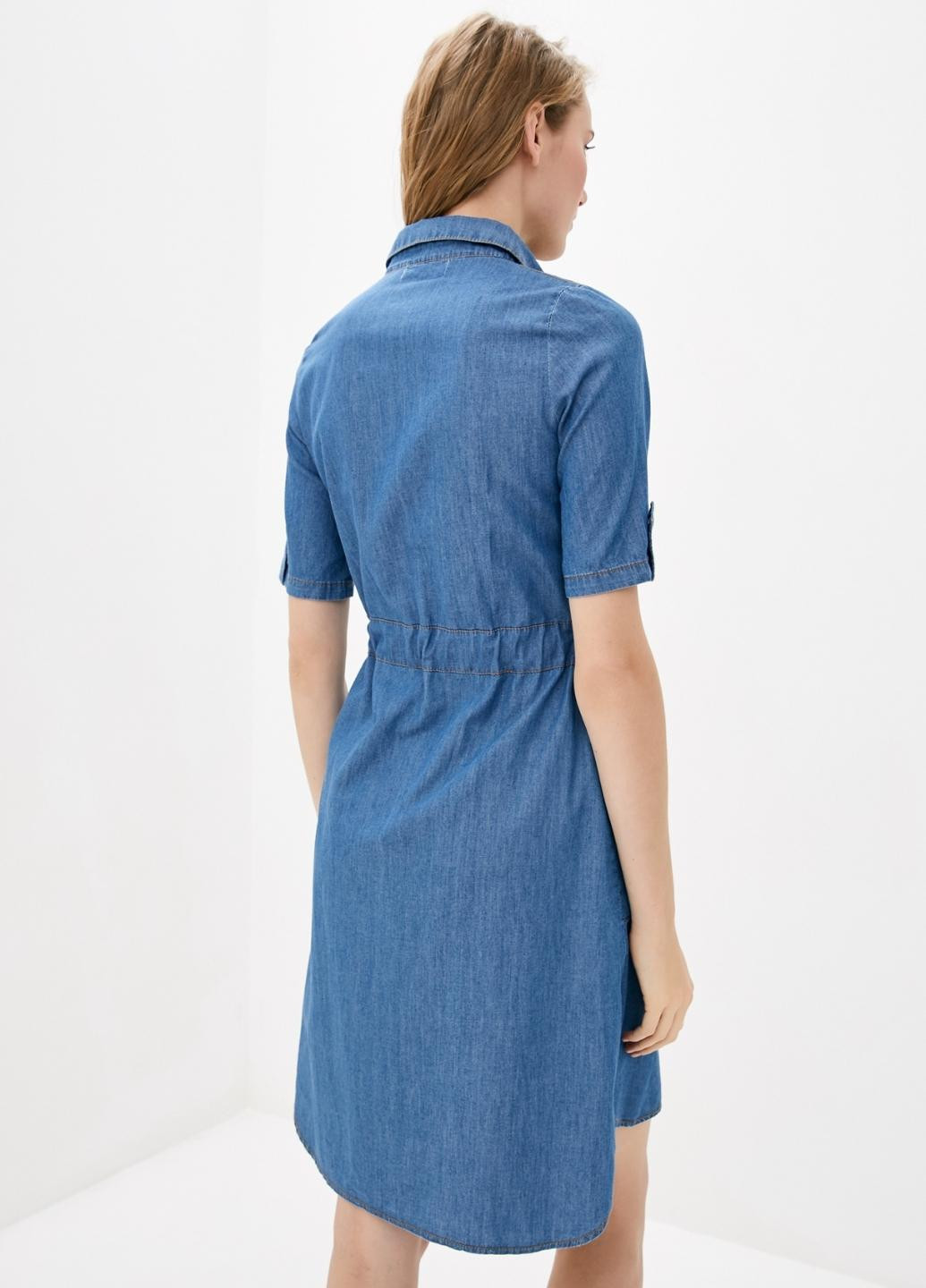 Синее повседневный платье джинсовое женское denim со шнурком Dasti однотонное