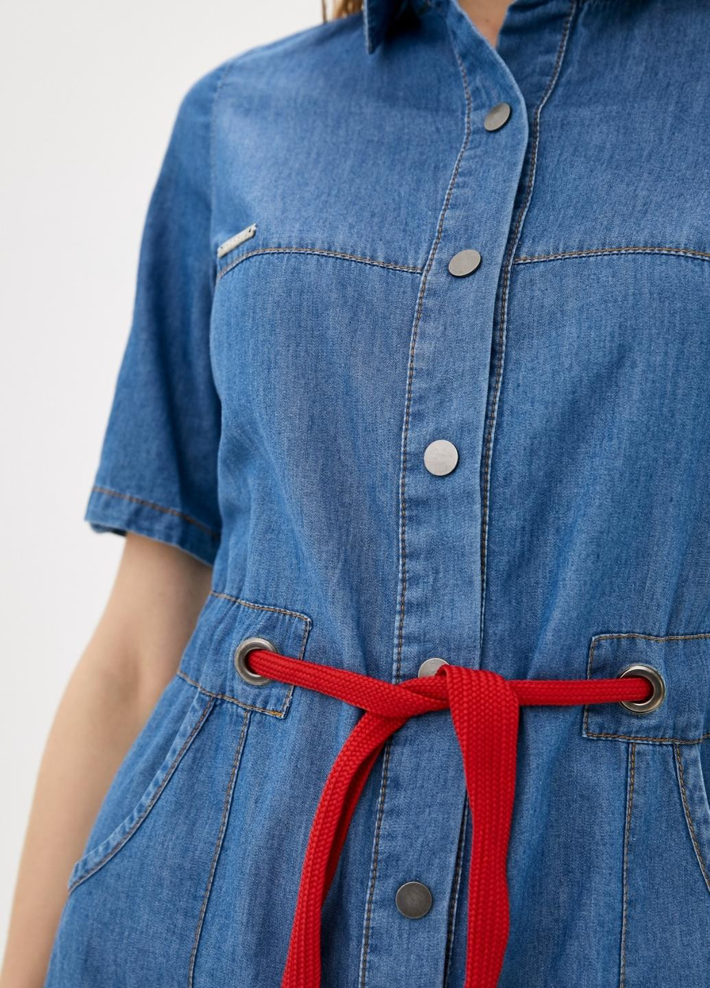Синее повседневный платье джинсовое женское denim со шнурком Dasti однотонное