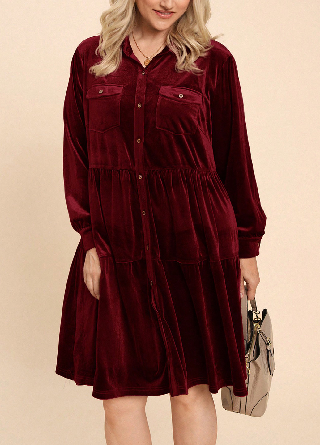 Бордова кежуал сукня а-силует, сукня-сорочка SHEIN однотонна