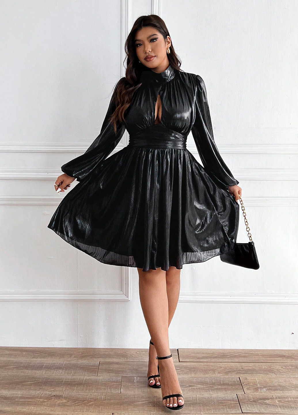 Чорна вечірня сукня кльош SHEIN однотонна