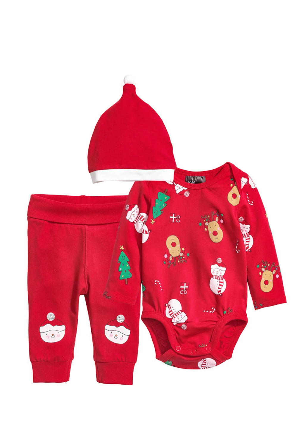Красный демисезонный комплект (боди, брюки, шапка) H&M