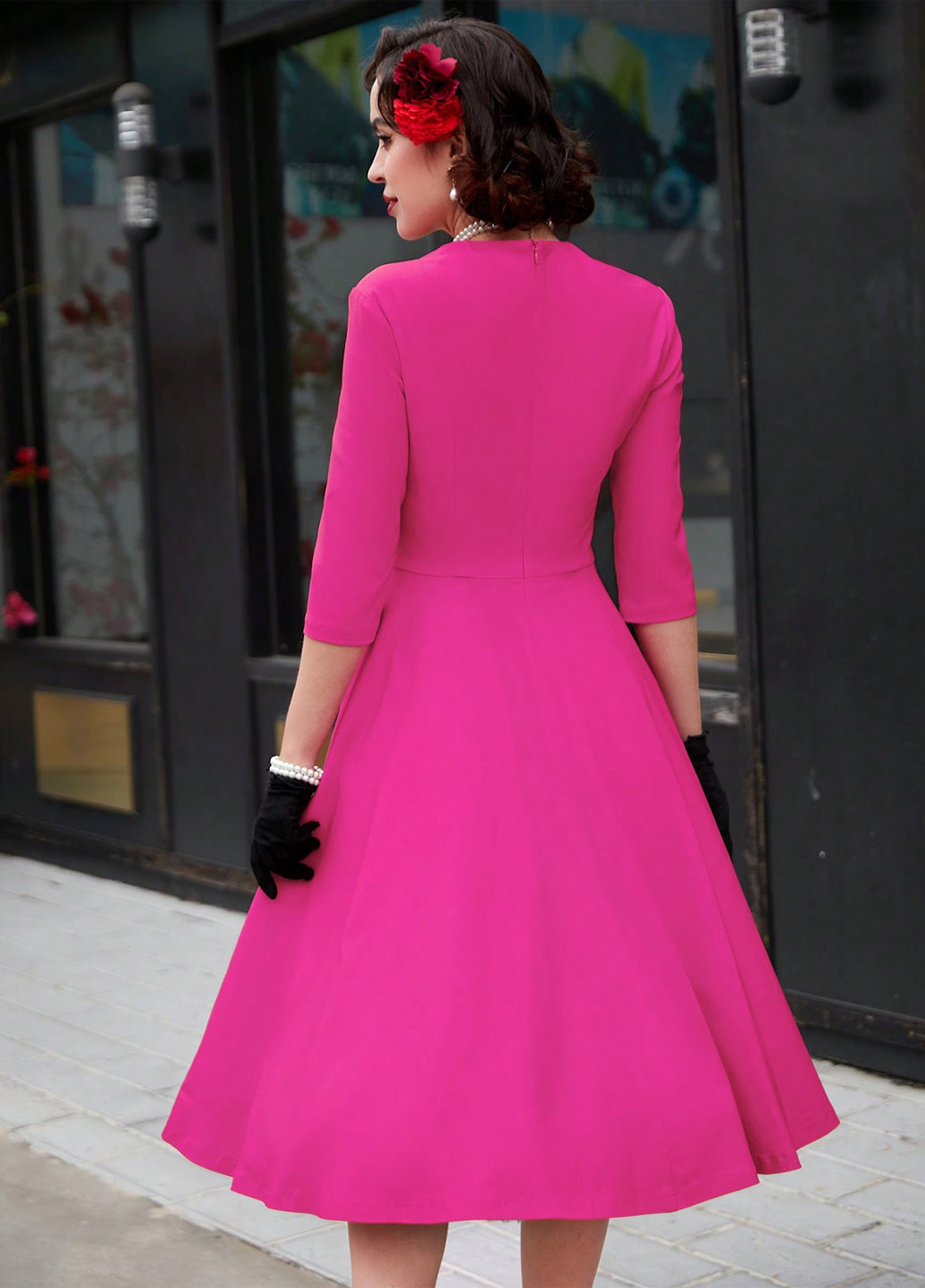 Фуксинова (кольору Фукія) вечірня, кежуал сукня кльош SHEIN однотонна