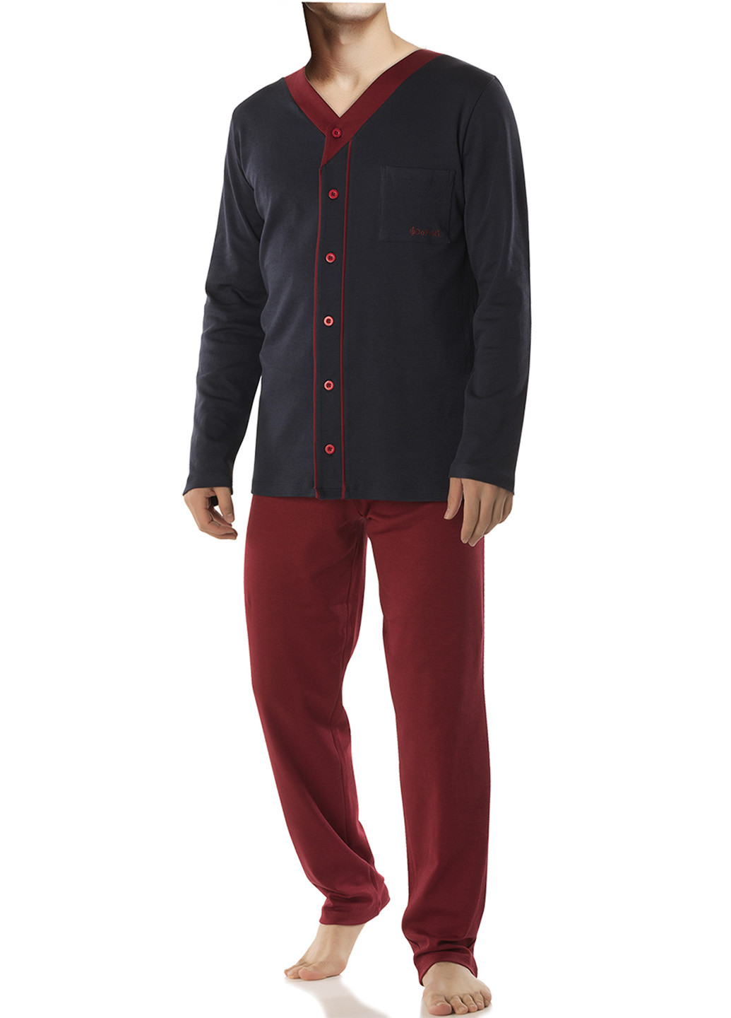 Пижама (кофта, брюки) DoReMi кофта + брюки однотонная тёмно-синяя домашняя хлопок