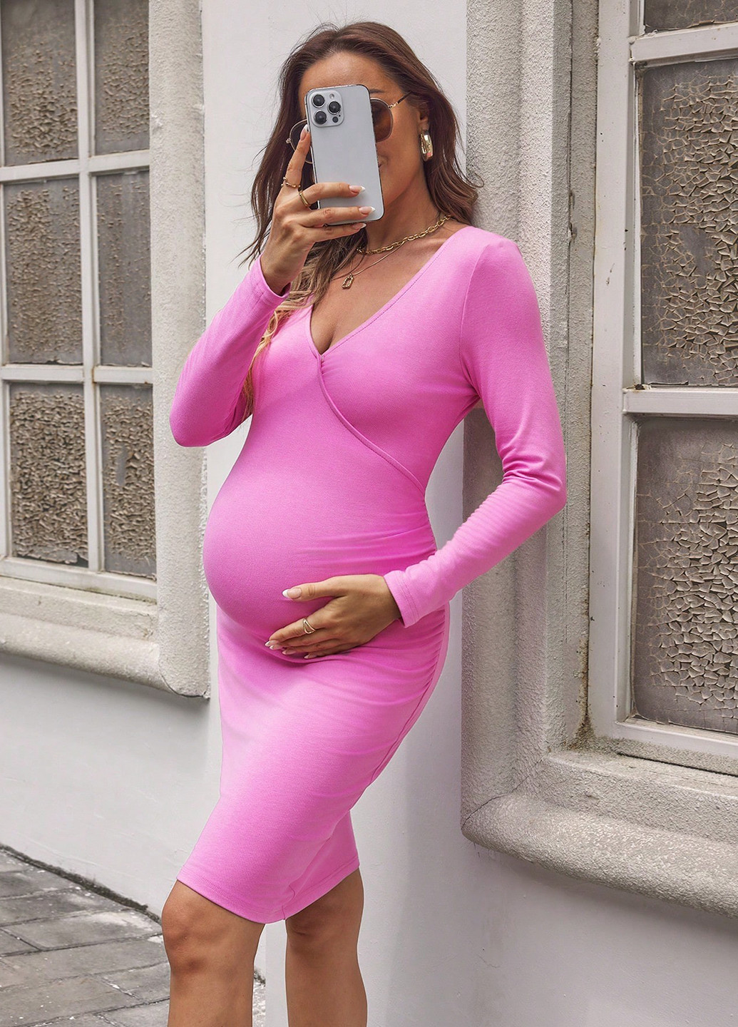 Светло-розовое кэжуал платье для беременных/кормящих силуэтная SHEIN однотонное