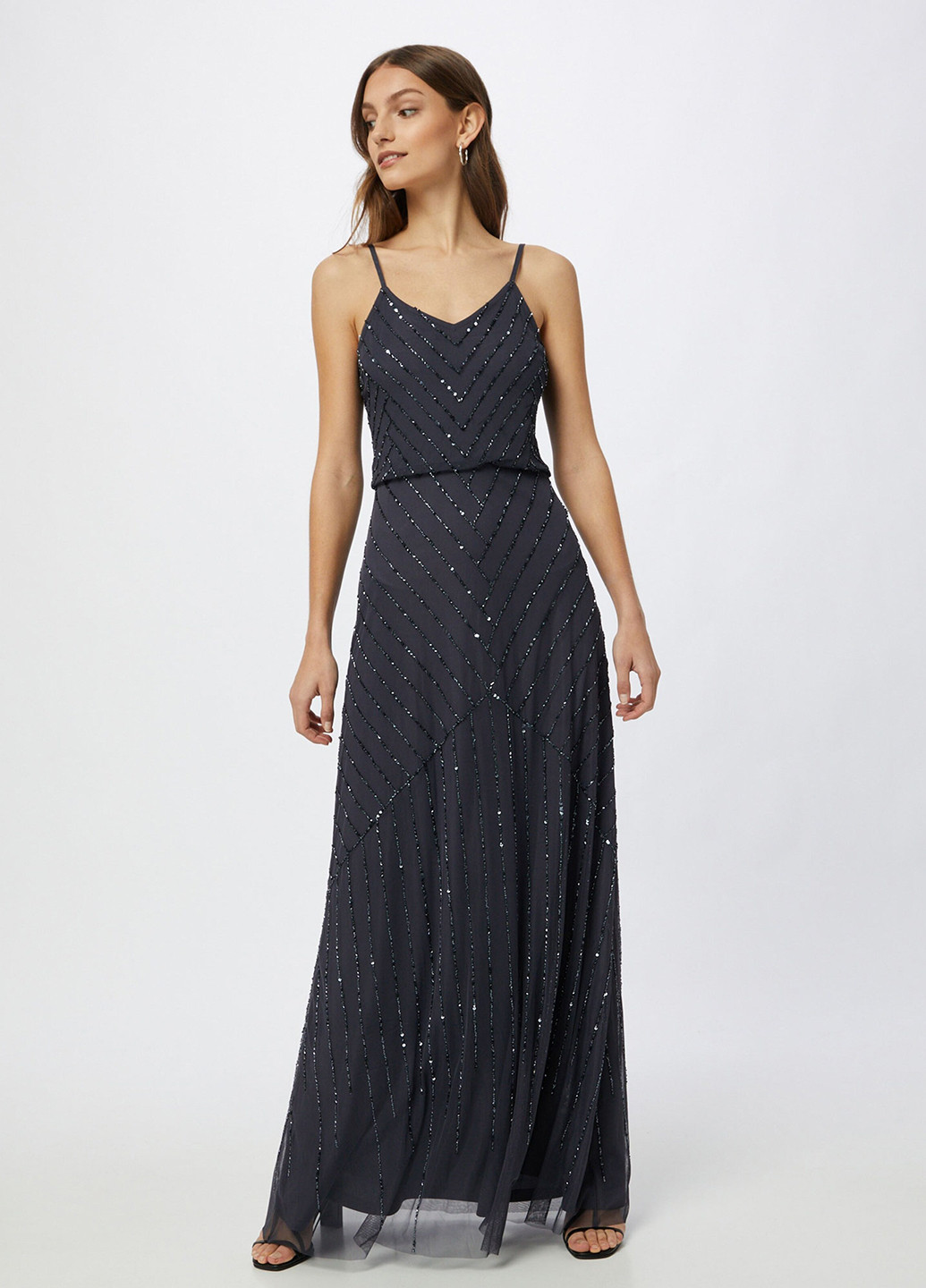 Темно-синя вечірня сукня в стилі армпір Sistaglam однотонна