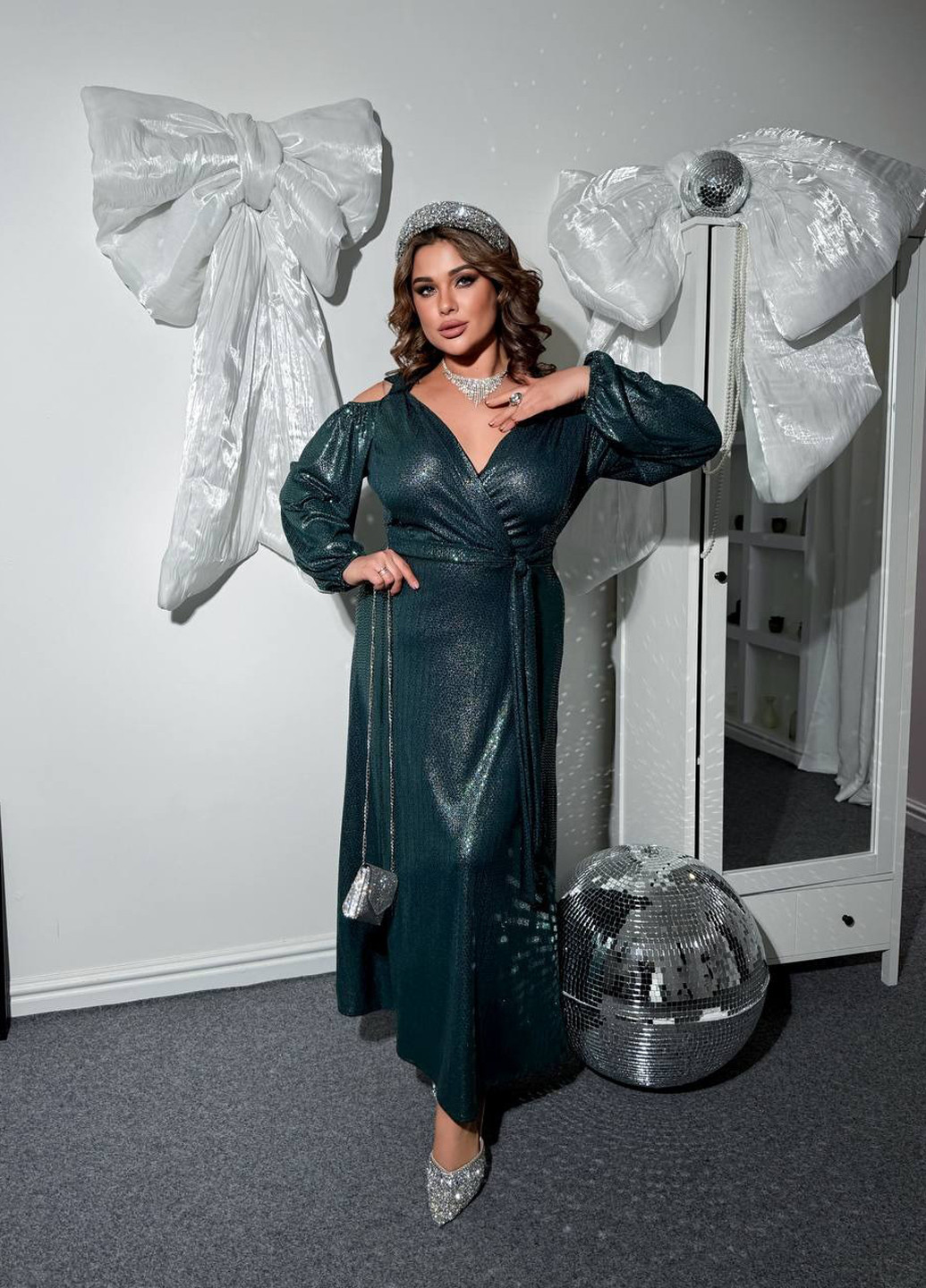 Темно-зеленое вечернее сукня на запах Fashion однотонное