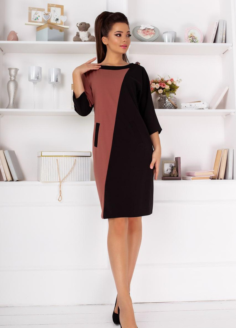 Кавова женское двухцветное свободное платье цвета чернй/капучино р.44/46 376302 New Trend