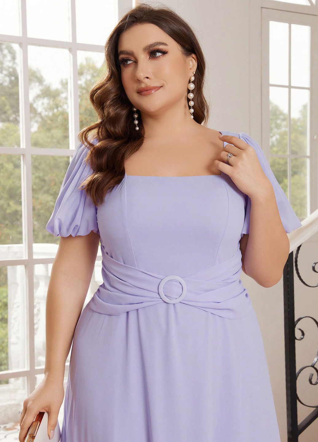 Сиреневое вечернее платье а-силуэт SHEIN однотонное