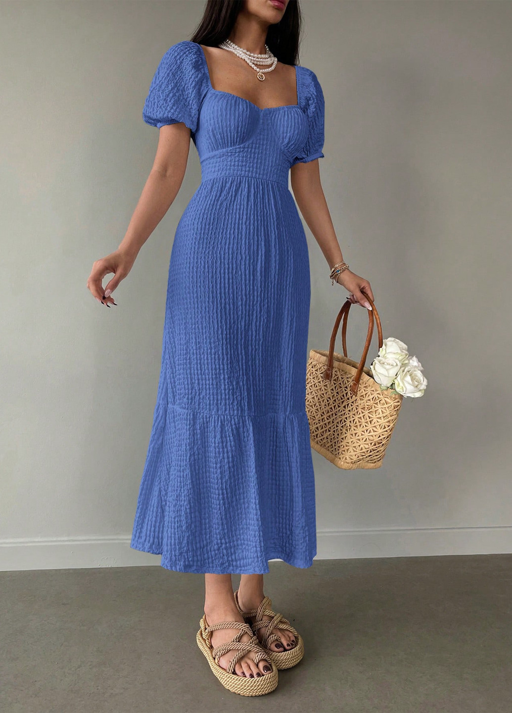 Голубое коктейльное платье а-силуэт SHEIN однотонное