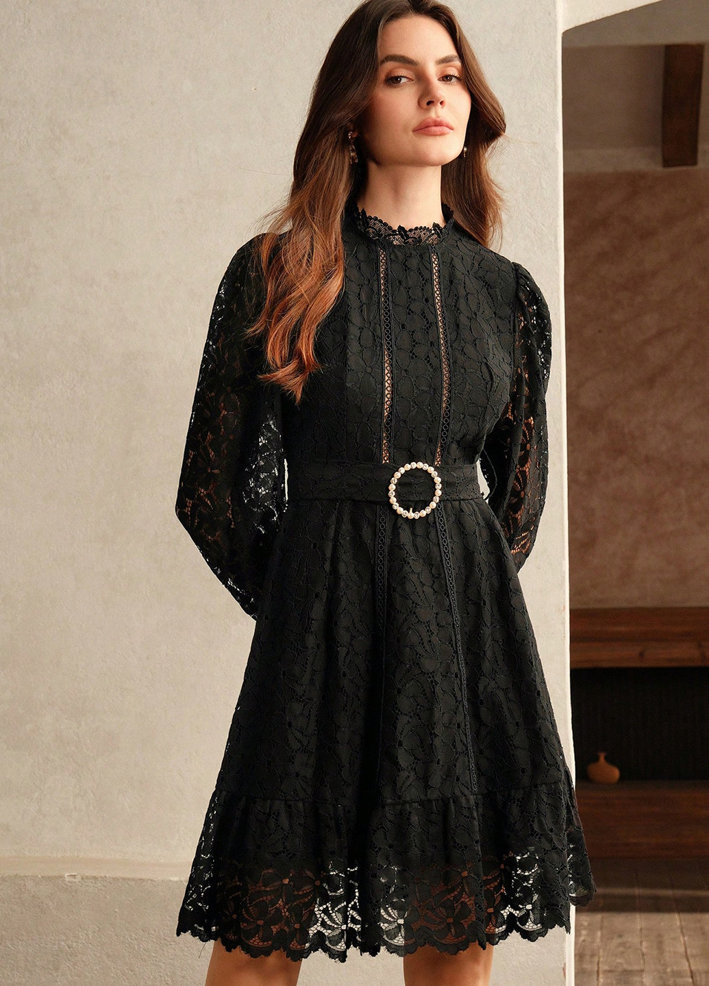 Черное кэжуал платье а-силуэт SHEIN однотонное